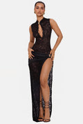 Lace Keyhole Dress - Black